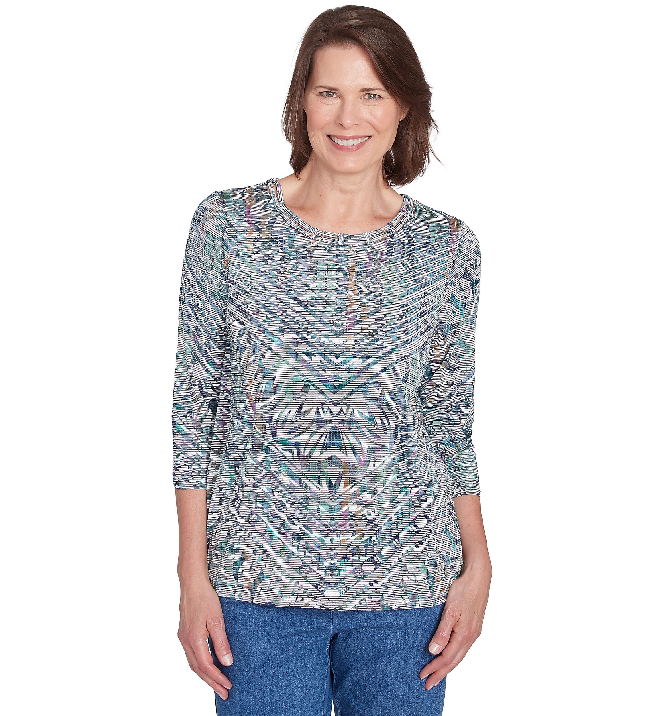 Petite Lake Victoria Chevron Stripe Printed Top