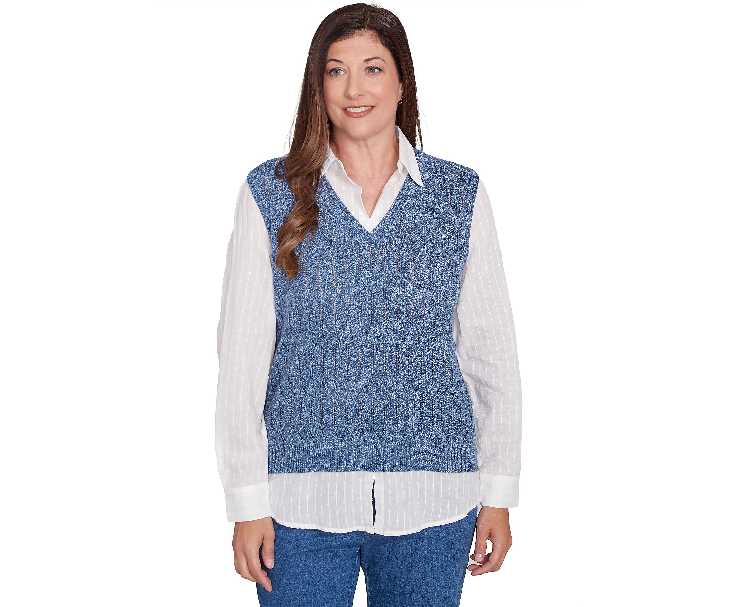 Petite Lake Victoria Rib Clip Jacquard Woven 2Fer Sweater Vest