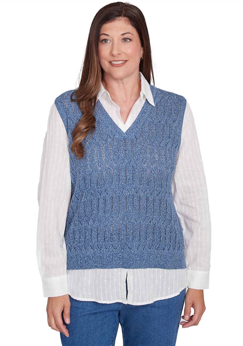 Petite Lake Victoria Rib Clip Jacquard Woven 2Fer Sweater Vest