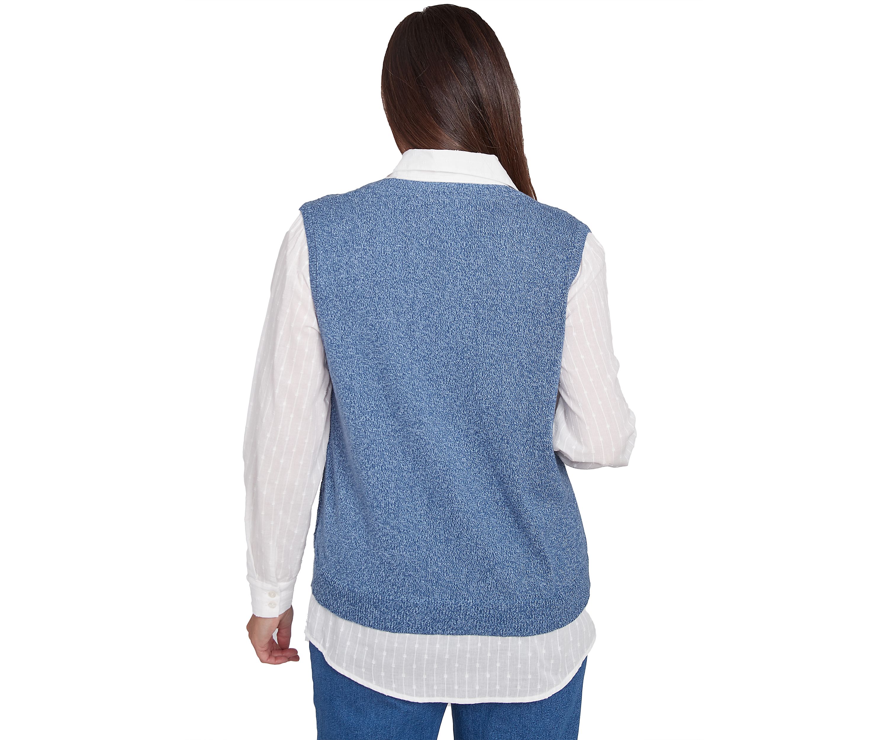 Petite Lake Victoria Rib Clip Jacquard Woven 2Fer Sweater Vest