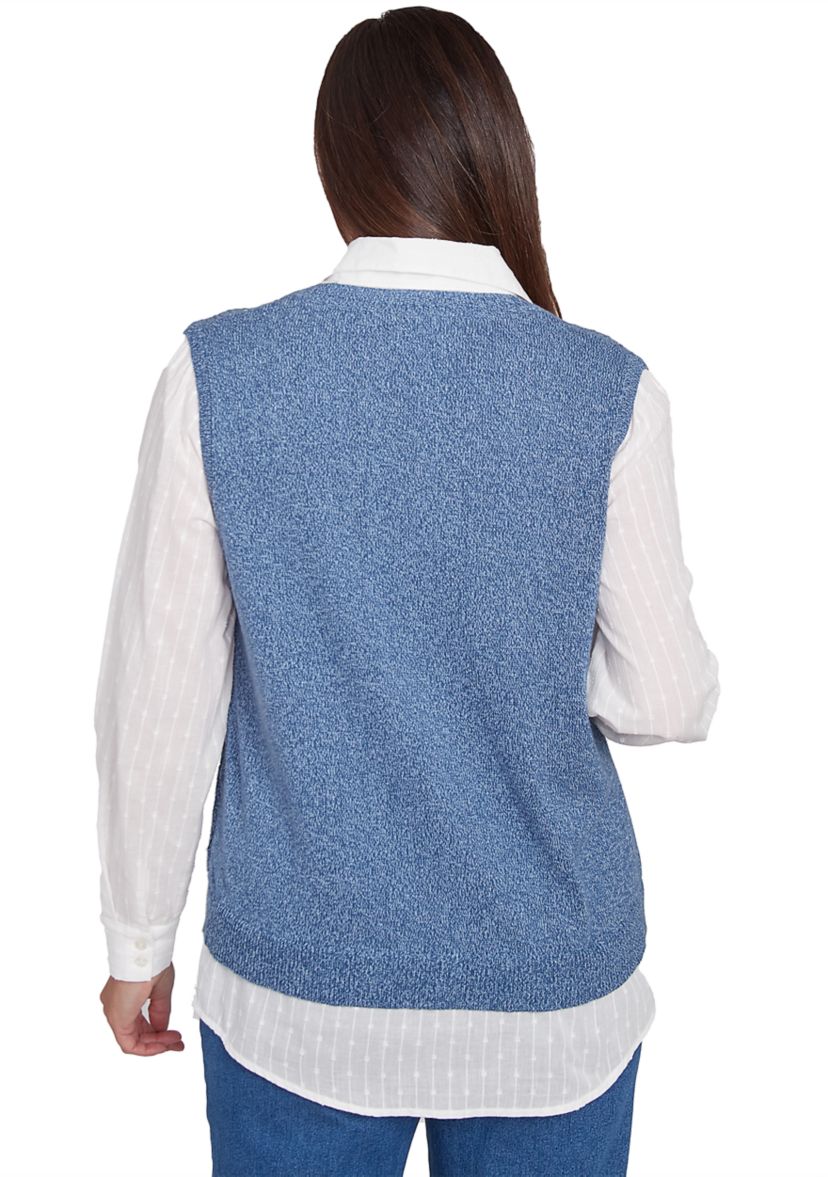 Petite Lake Victoria Rib Clip Jacquard Woven 2Fer Sweater Vest