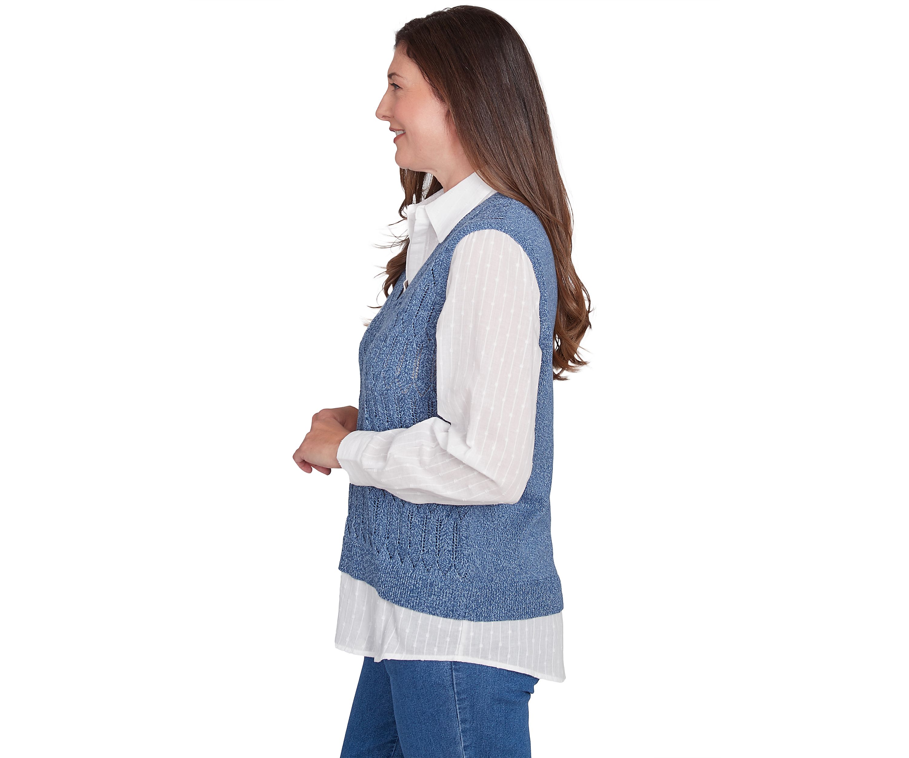 Petite Lake Victoria Rib Clip Jacquard Woven 2Fer Sweater Vest