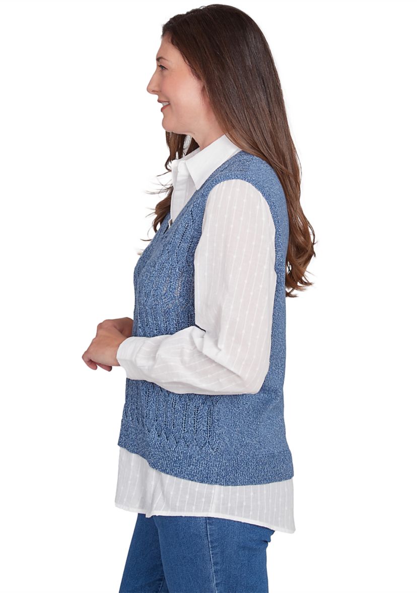 Petite Lake Victoria Rib Clip Jacquard Woven 2Fer Sweater Vest