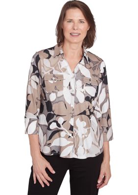 Alfred Dunner Women's Romancing The Stone Shadow Leaf Knit Shirt | Belk