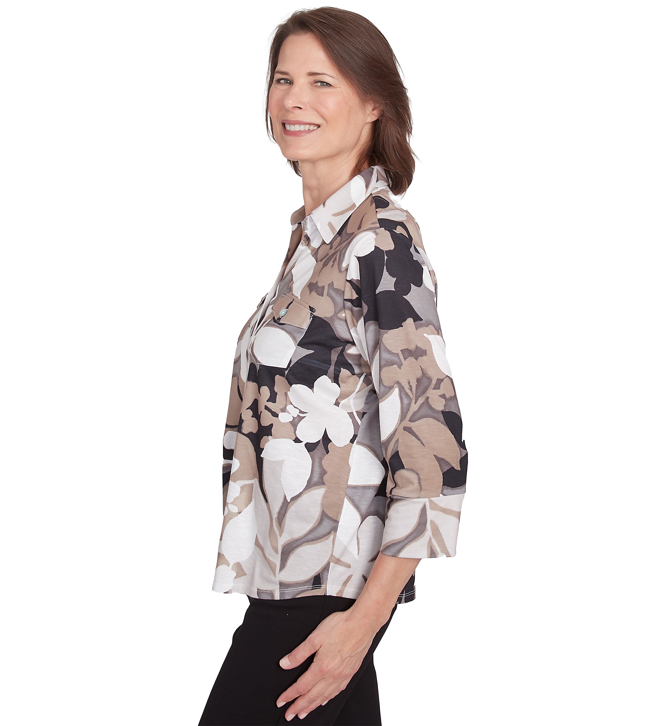 Womens  Romancing The Stone Shadow Leaf Knit Shirt