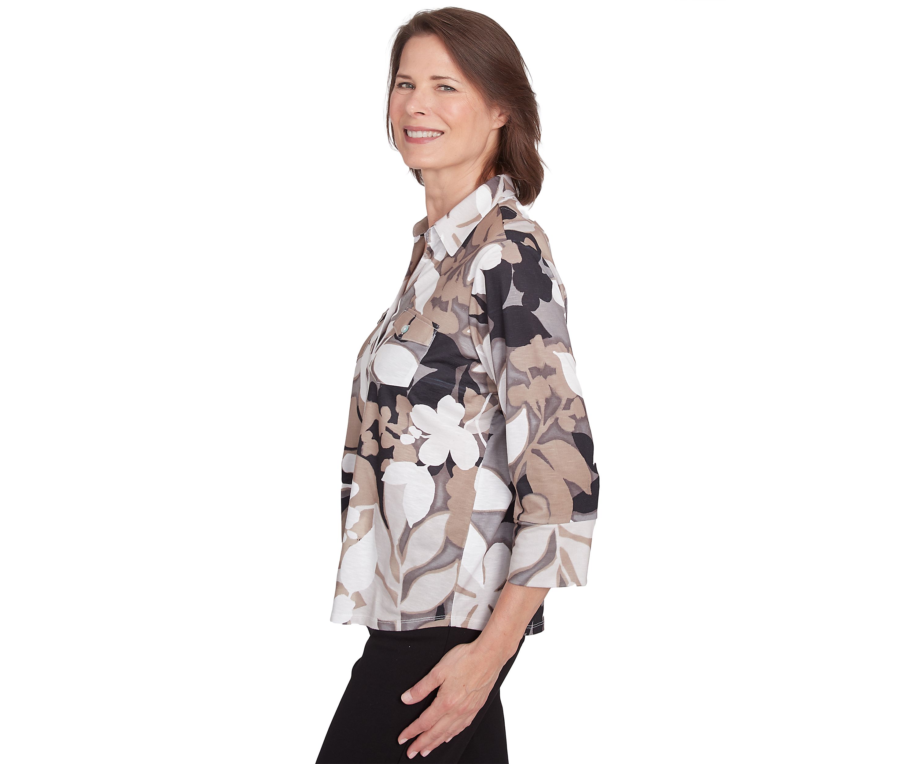 Womens  Romancing The Stone Shadow Leaf Knit Shirt