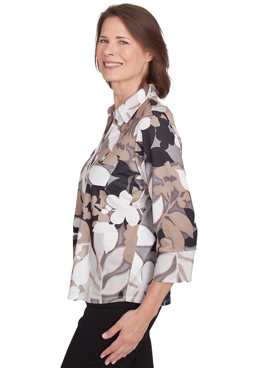 Womens  Romancing The Stone Shadow Leaf Knit Shirt