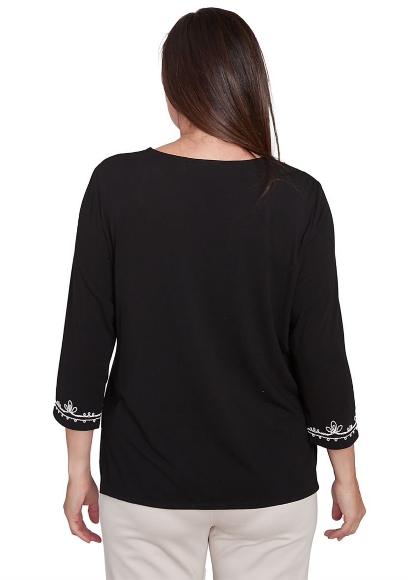 Womens Romancing The Stone Scroll Embroidered Yoke Top