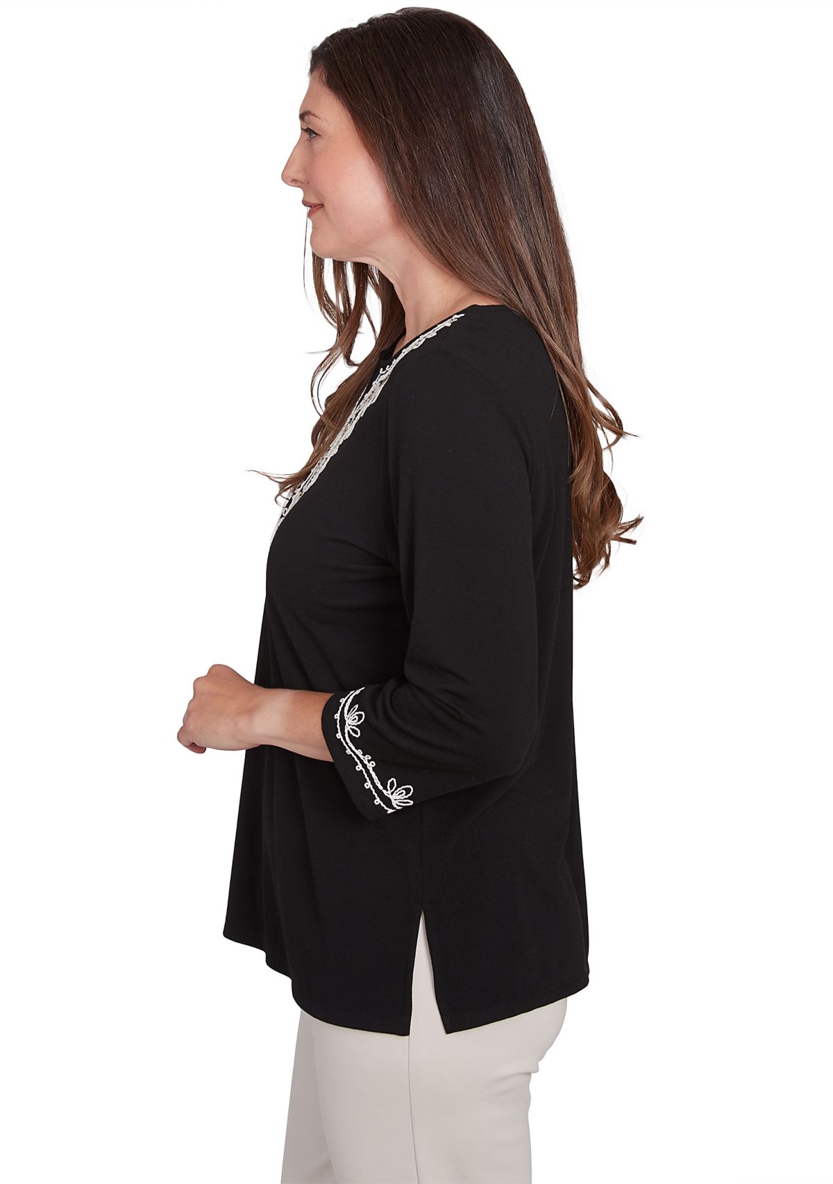 Womens Romancing The Stone Scroll Embroidered Yoke Top