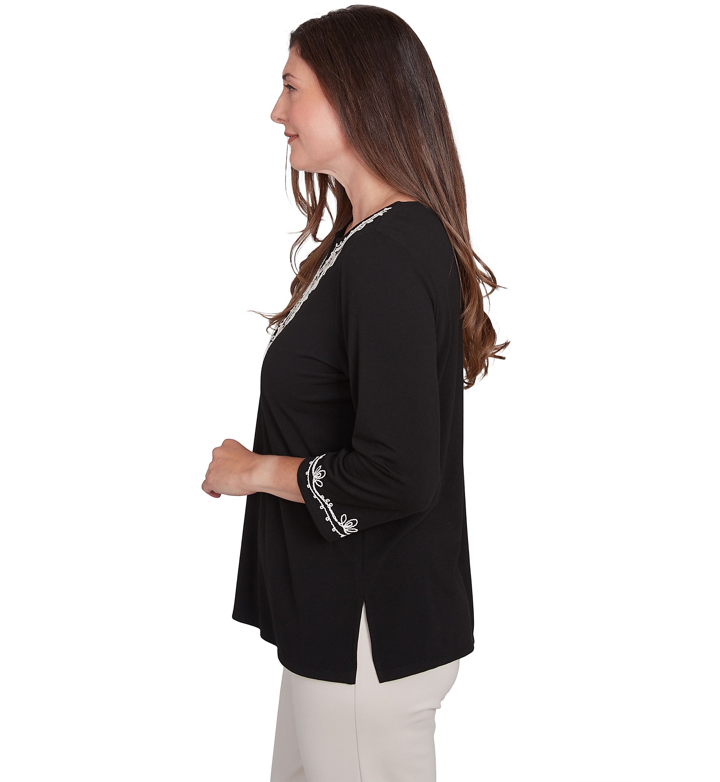 Womens Romancing The Stone Scroll Embroidered Yoke Top