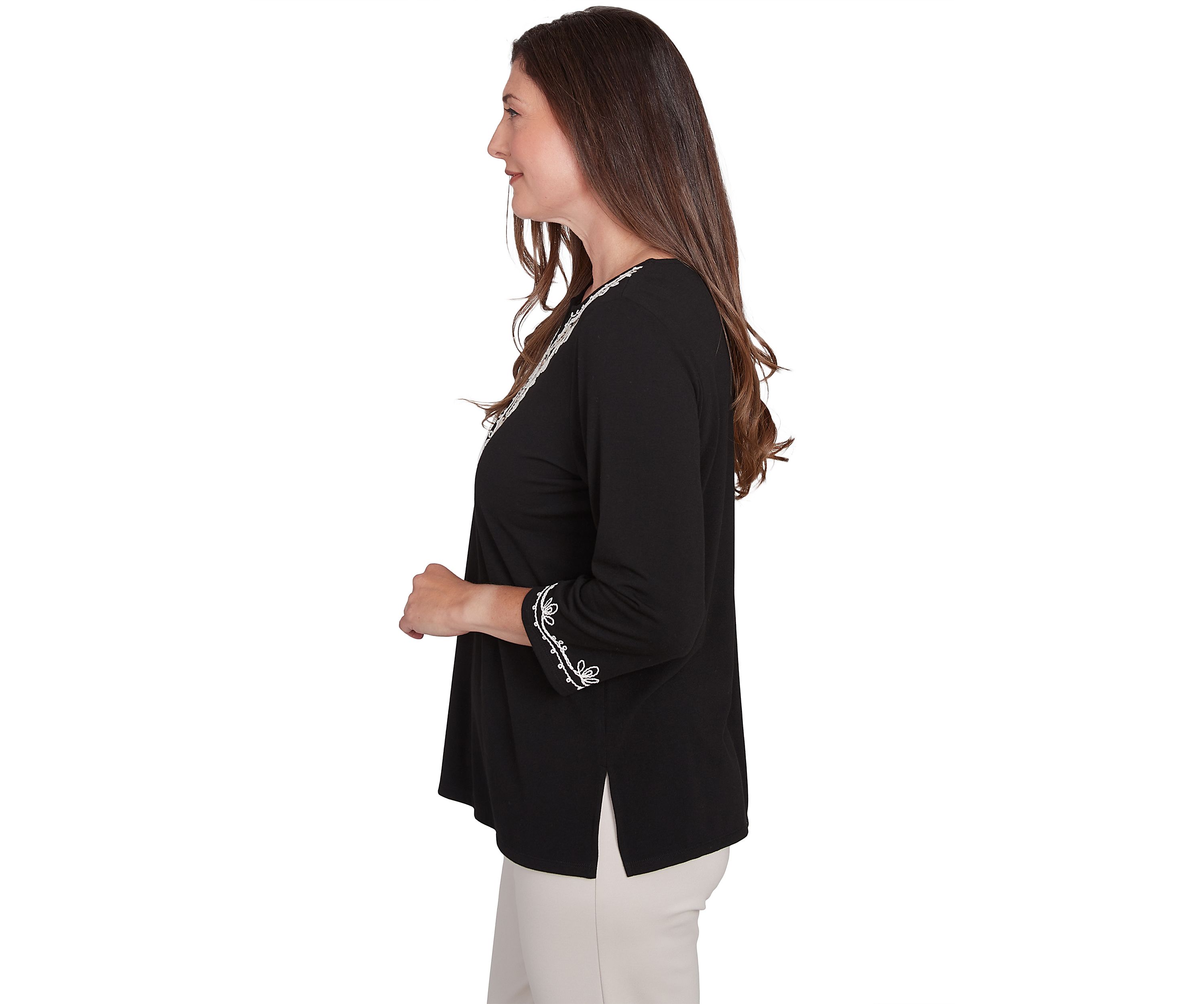 Womens Romancing The Stone Scroll Embroidered Yoke Top