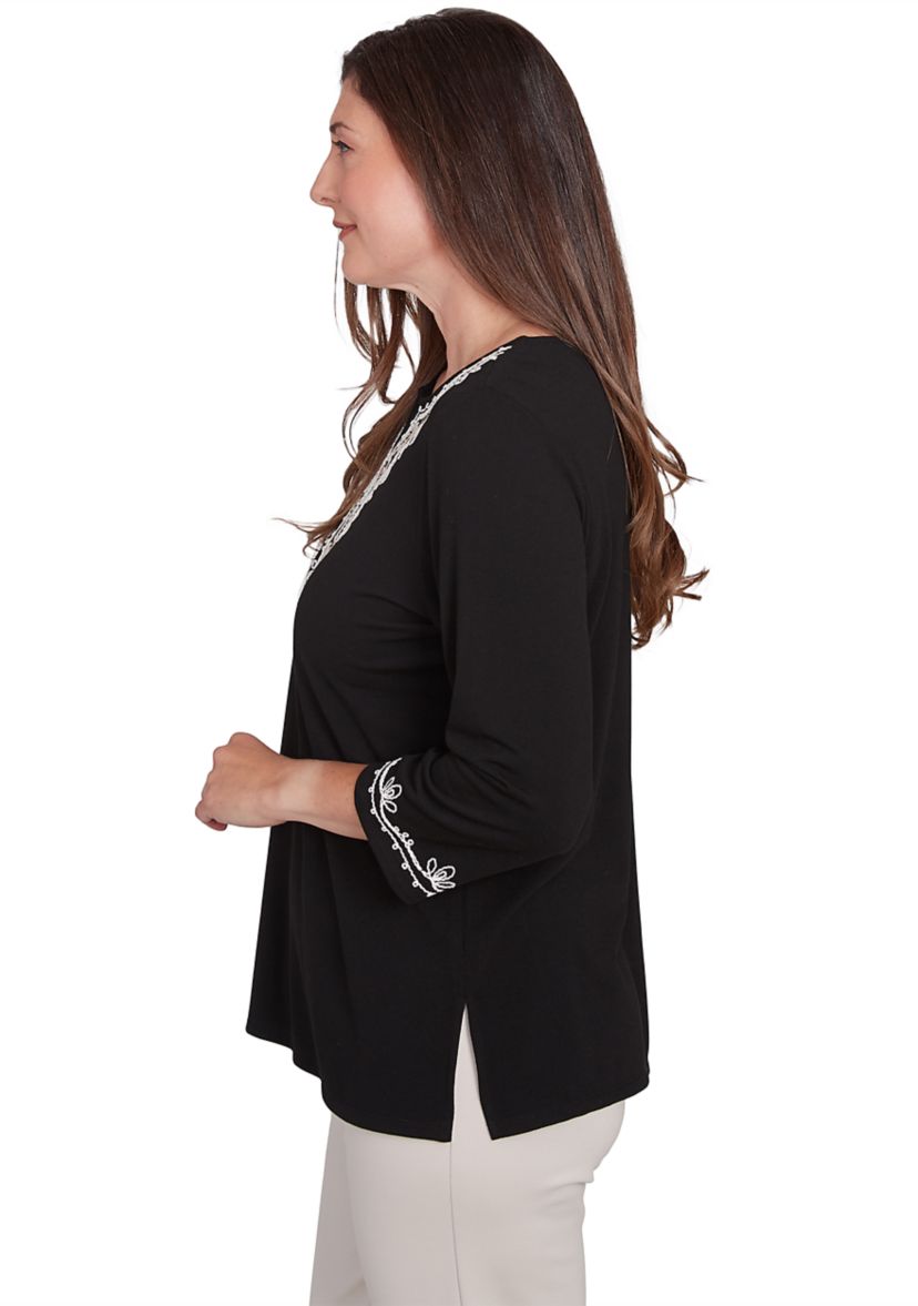 Womens Romancing The Stone Scroll Embroidered Yoke Top