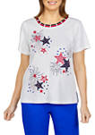Womens American Dream Firework Stars Embroidered Knit Top
