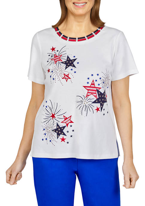 Alfred Dunner Womens American Dream Firework Stars Embroidered