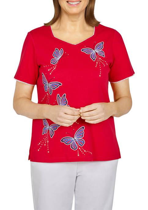 Alfred Dunner Womens Butterfly Knit Shirt