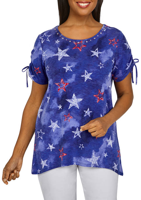 Alfred Dunner Womens Tie Dye Star Print T-Shirt