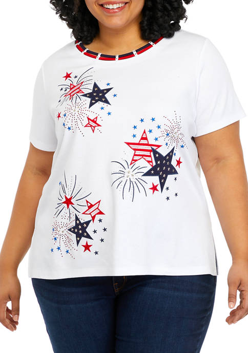 Alfred Dunner Plus Size Fireworks Printed T-Shirt