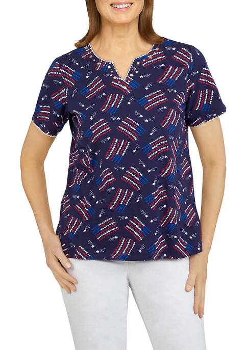 Alfred Dunner Petite Grand Ole Flag Knit Top