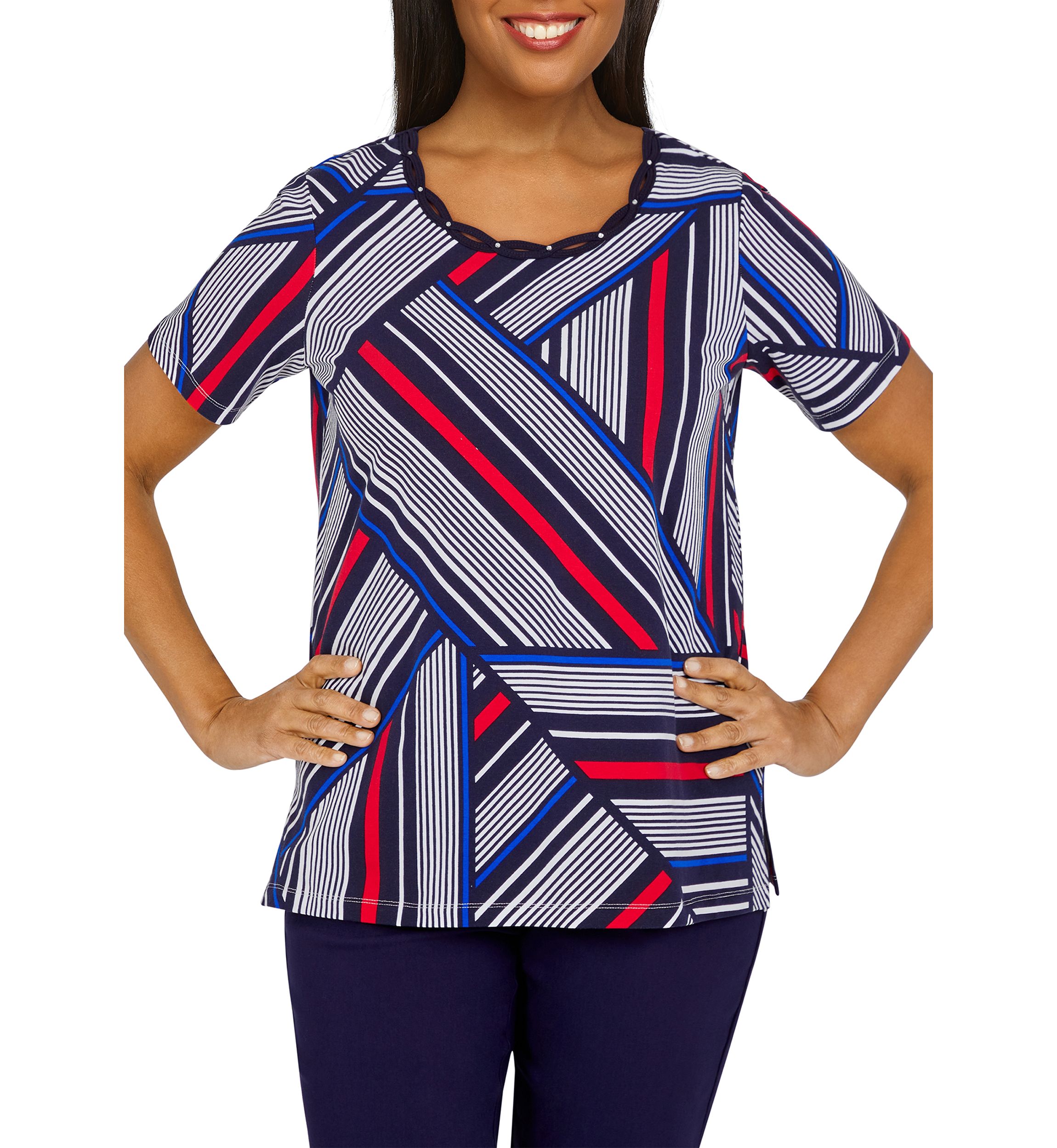 Petite Stripe Patchwork Spliced Knit Top 