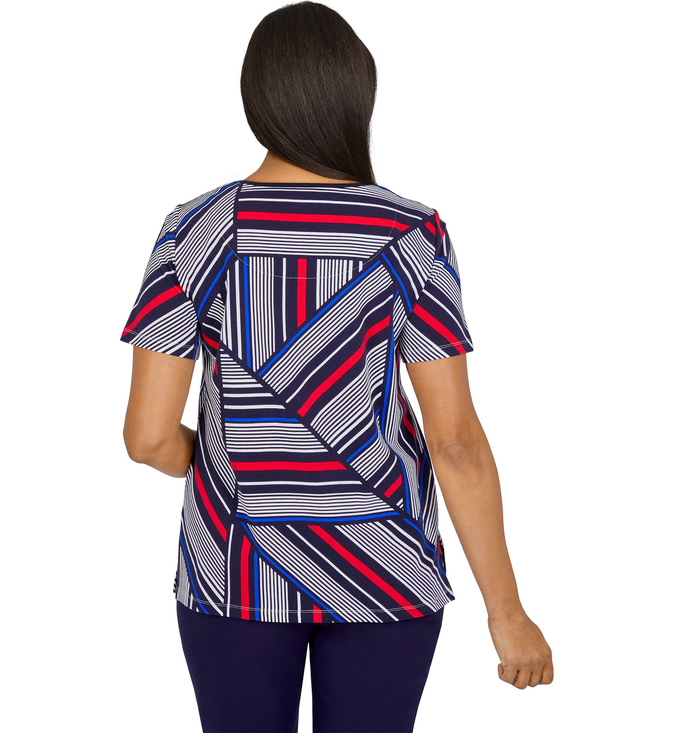 Petite Stripe Patchwork Spliced Knit Top 