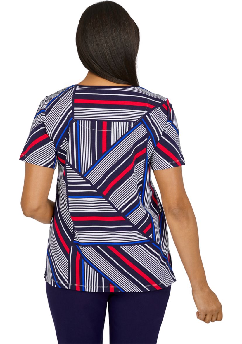 Petite Stripe Patchwork Spliced Knit Top 