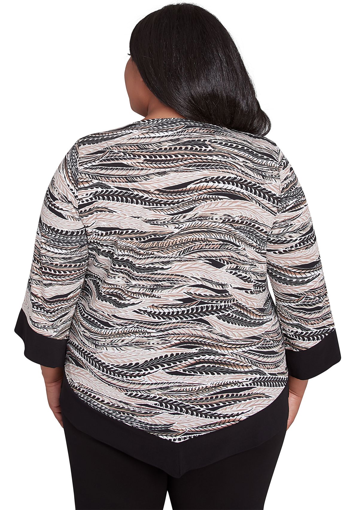 Plus Size Romancing The Stone Feathers Top with Trim