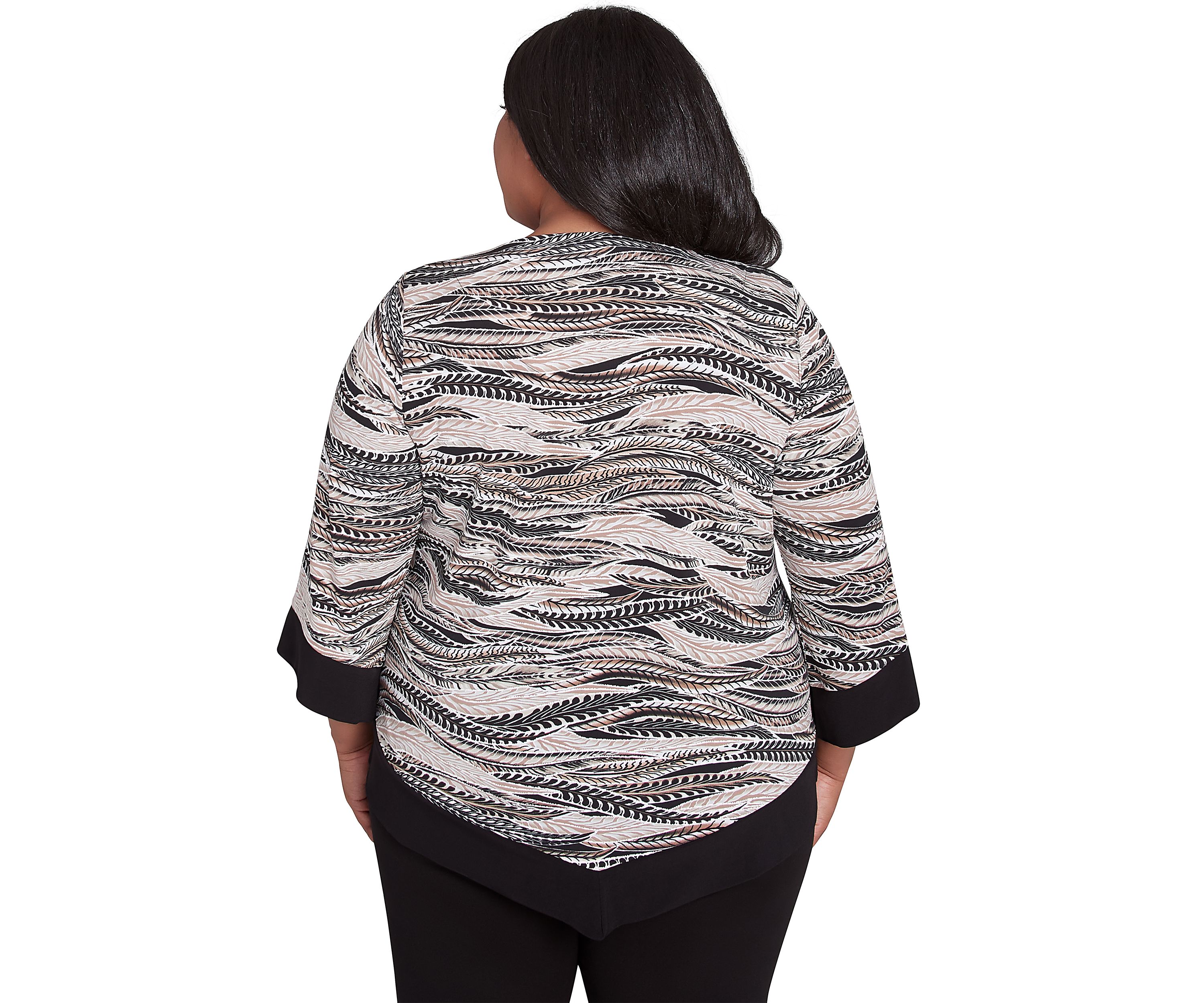 Plus Size Romancing The Stone Feathers Top with Trim
