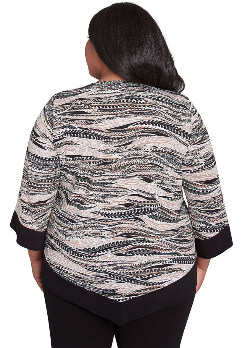Plus Size Romancing The Stone Feathers Top with Trim