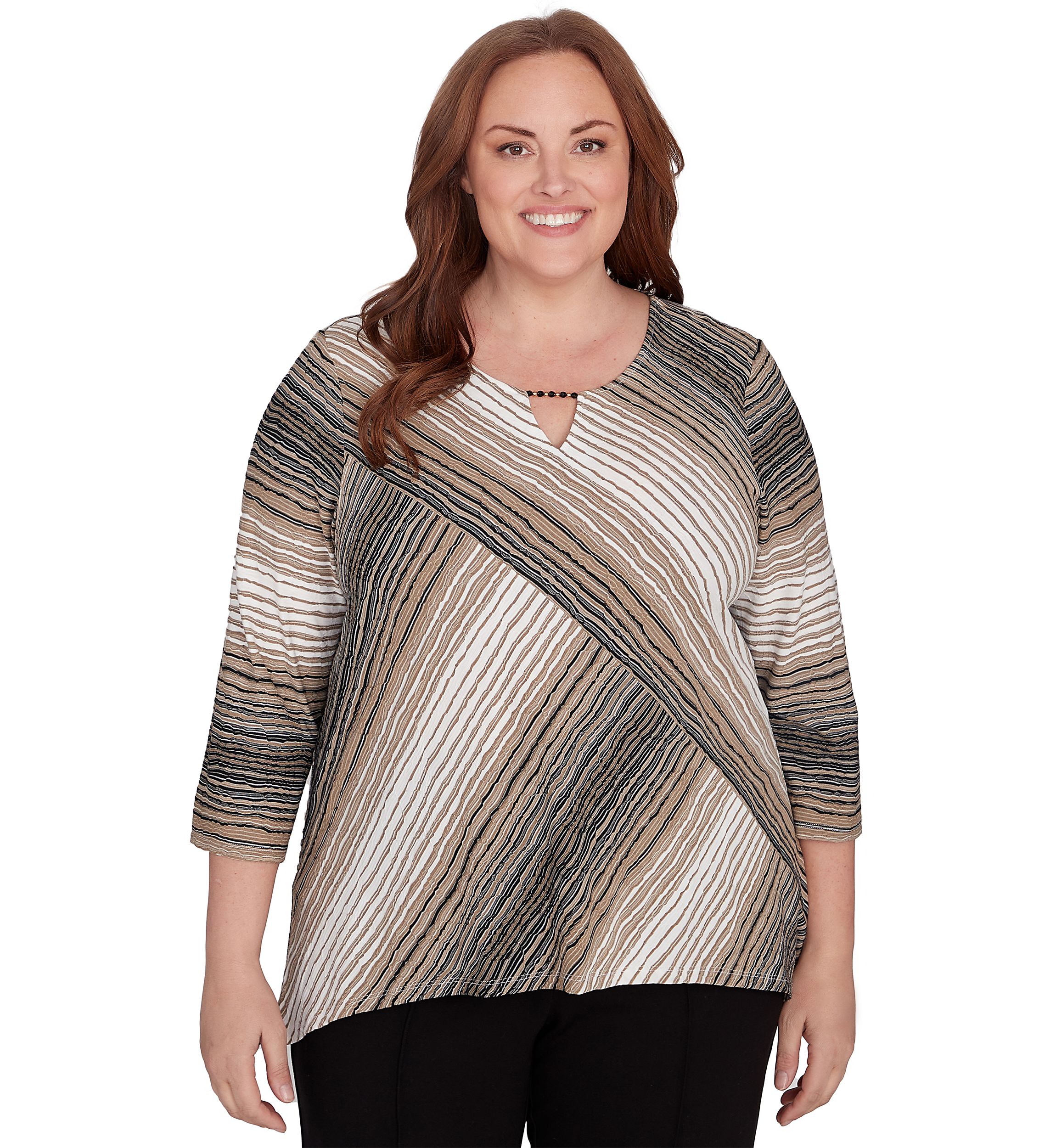 Plus Size Romancing The Stone Spliced Texture Stripe Top