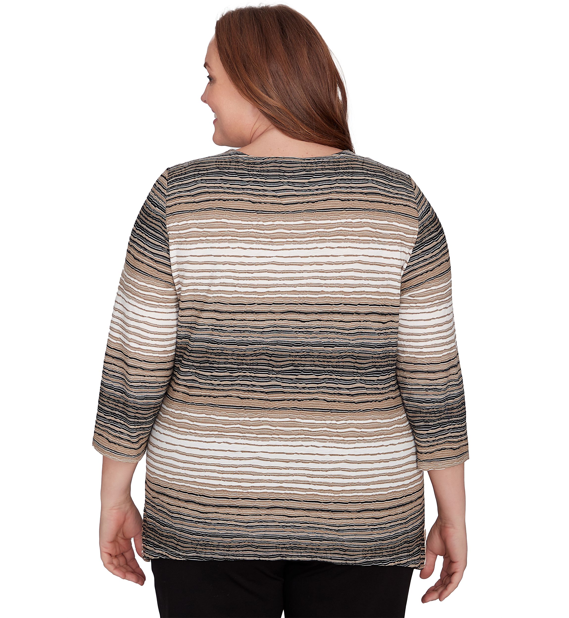 Plus Size Romancing The Stone Spliced Texture Stripe Top