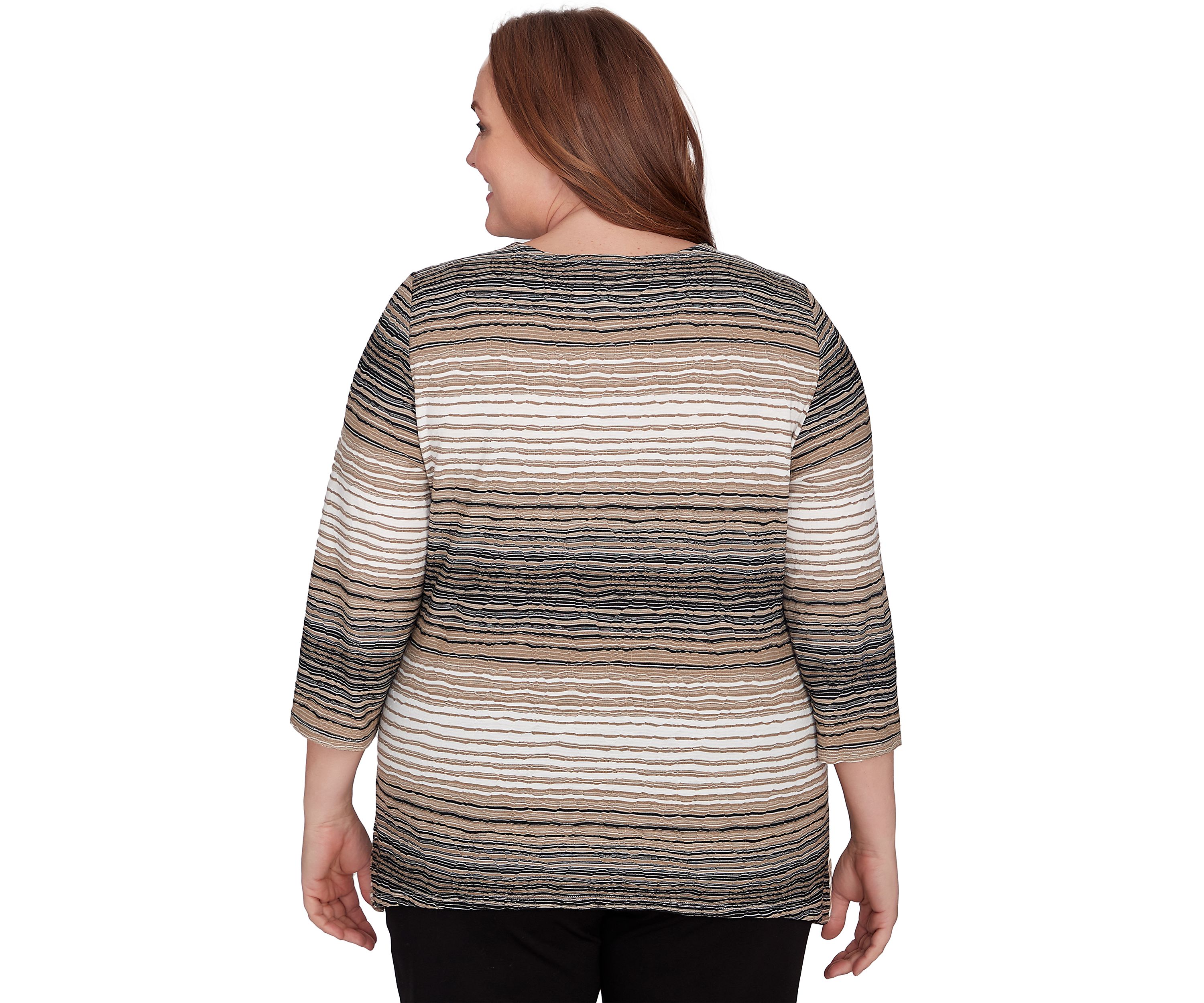Plus Size Romancing The Stone Spliced Texture Stripe Top