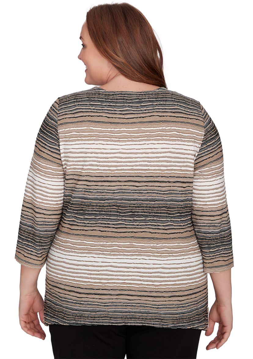 Plus Size Romancing The Stone Spliced Texture Stripe Top