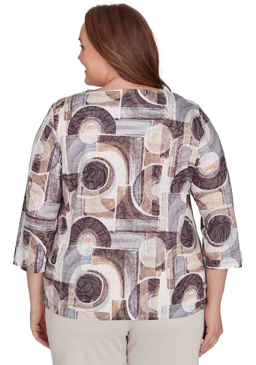 Plus Size Romancing the Stone Geometric Patch T-Shirt