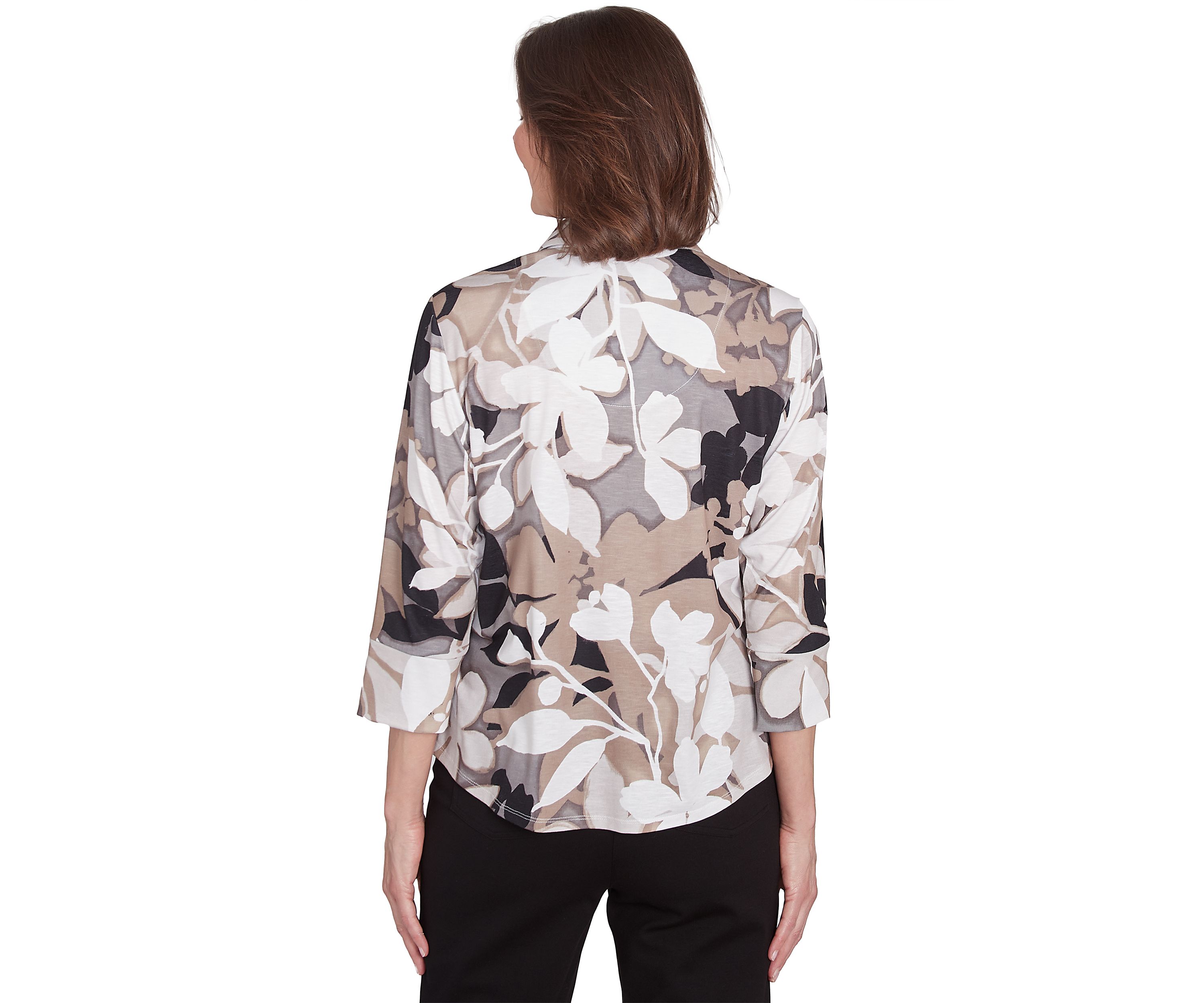 Petite Romancing The Stone Shadow Leaf Knit Shirt