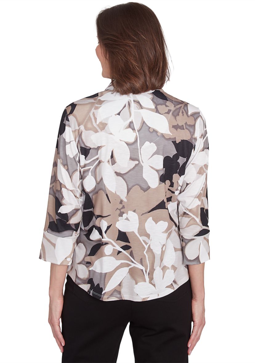 Petite Romancing The Stone Shadow Leaf Knit Shirt