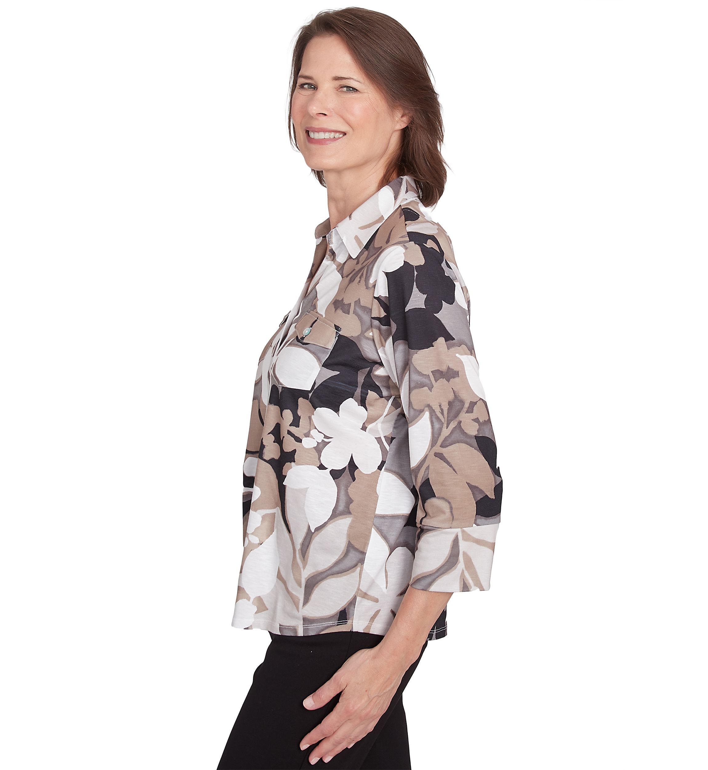 Petite Romancing The Stone Shadow Leaf Knit Shirt