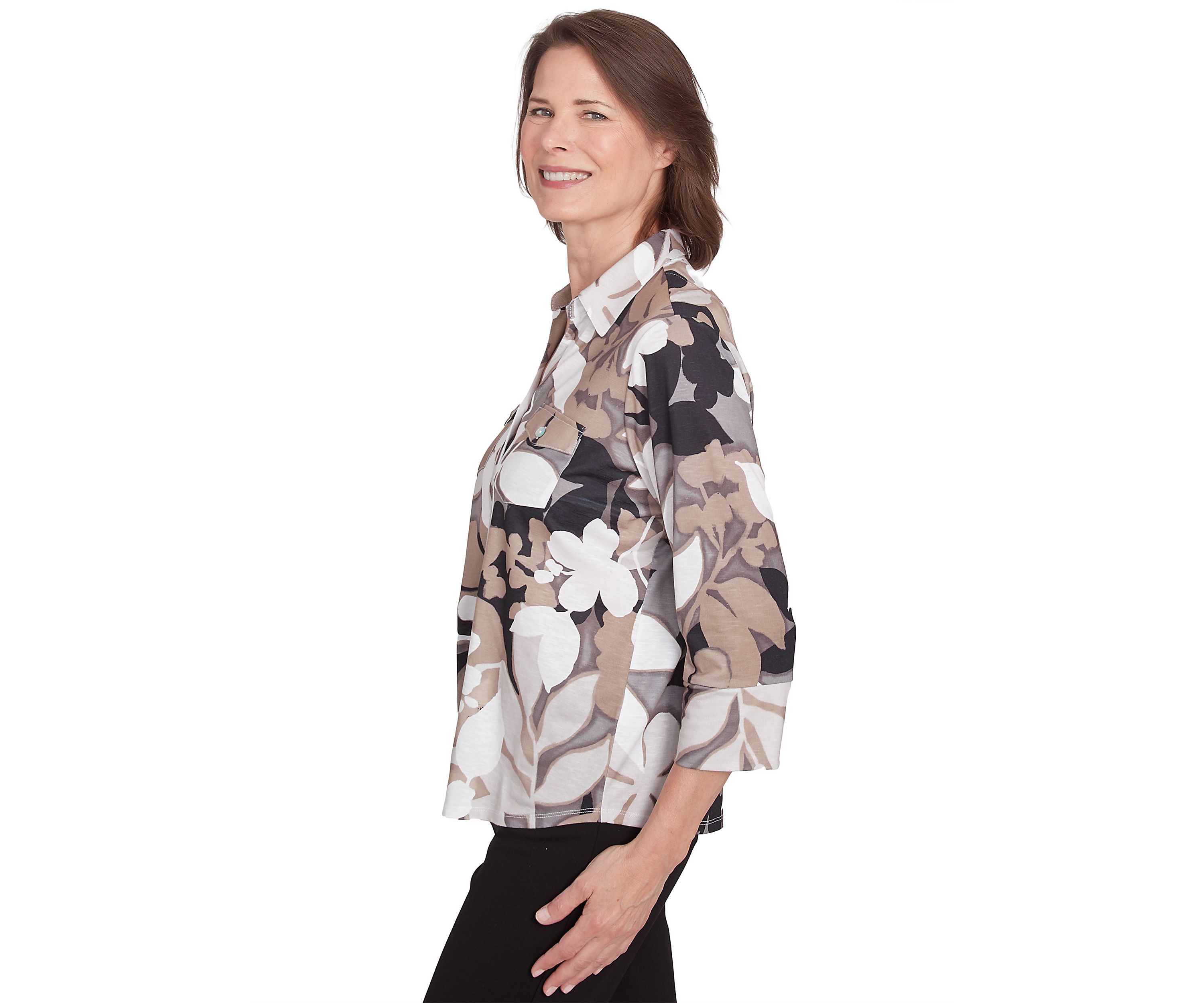 Petite Romancing The Stone Shadow Leaf Knit Shirt