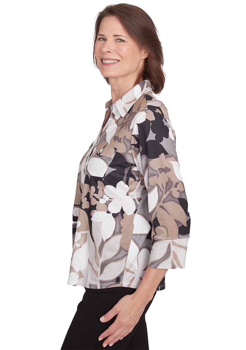Petite Romancing The Stone Shadow Leaf Knit Shirt