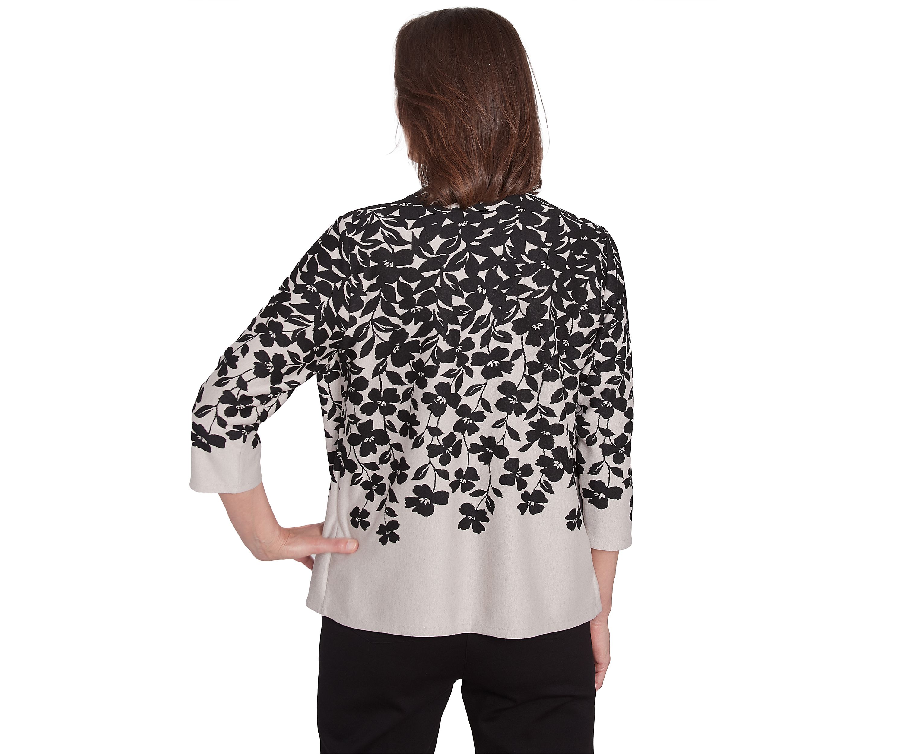 Petite Romancing The Stone Cascade Leaves Printed 2Fer Cardigan