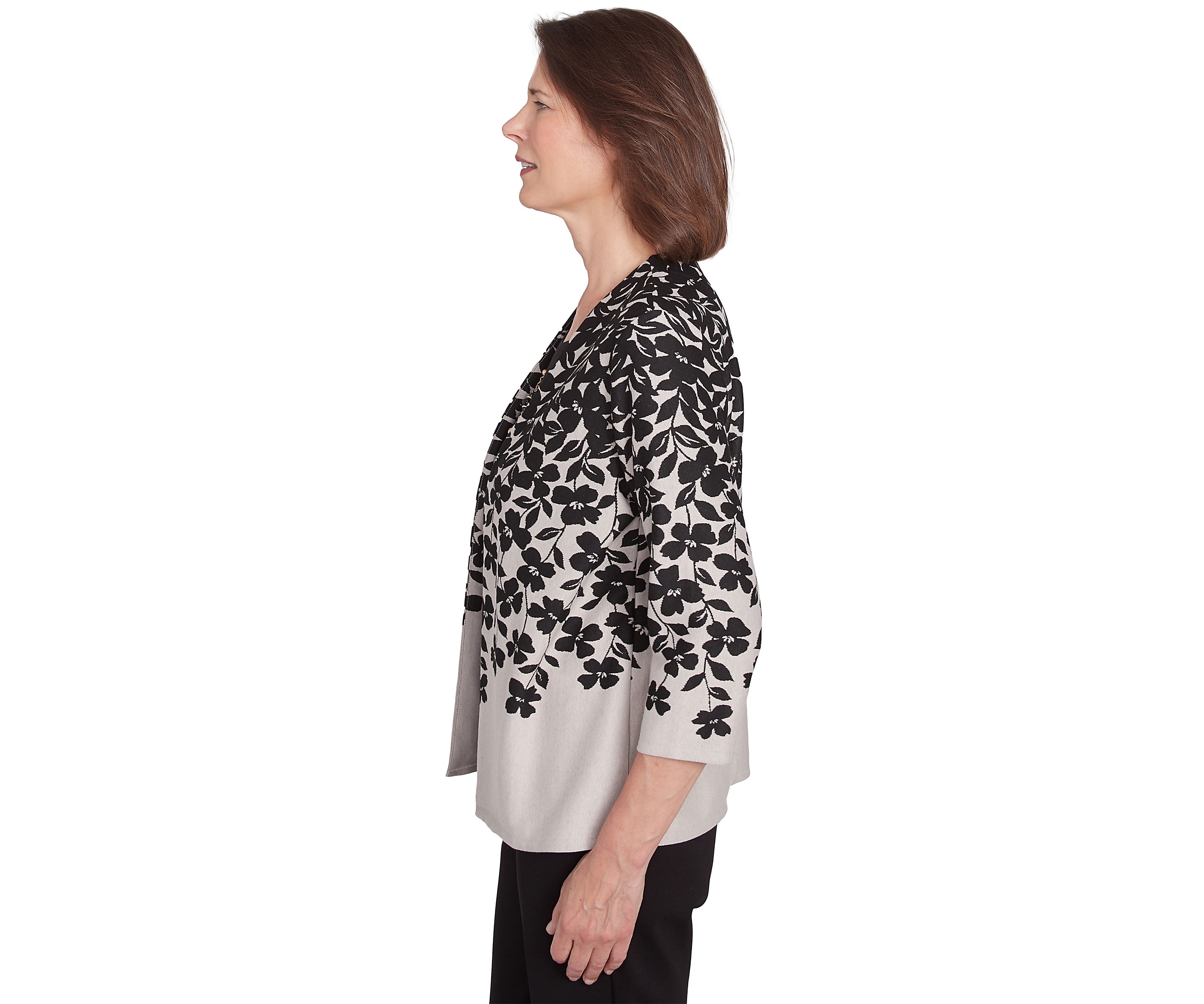 Petite Romancing The Stone Cascade Leaves Printed 2Fer Cardigan