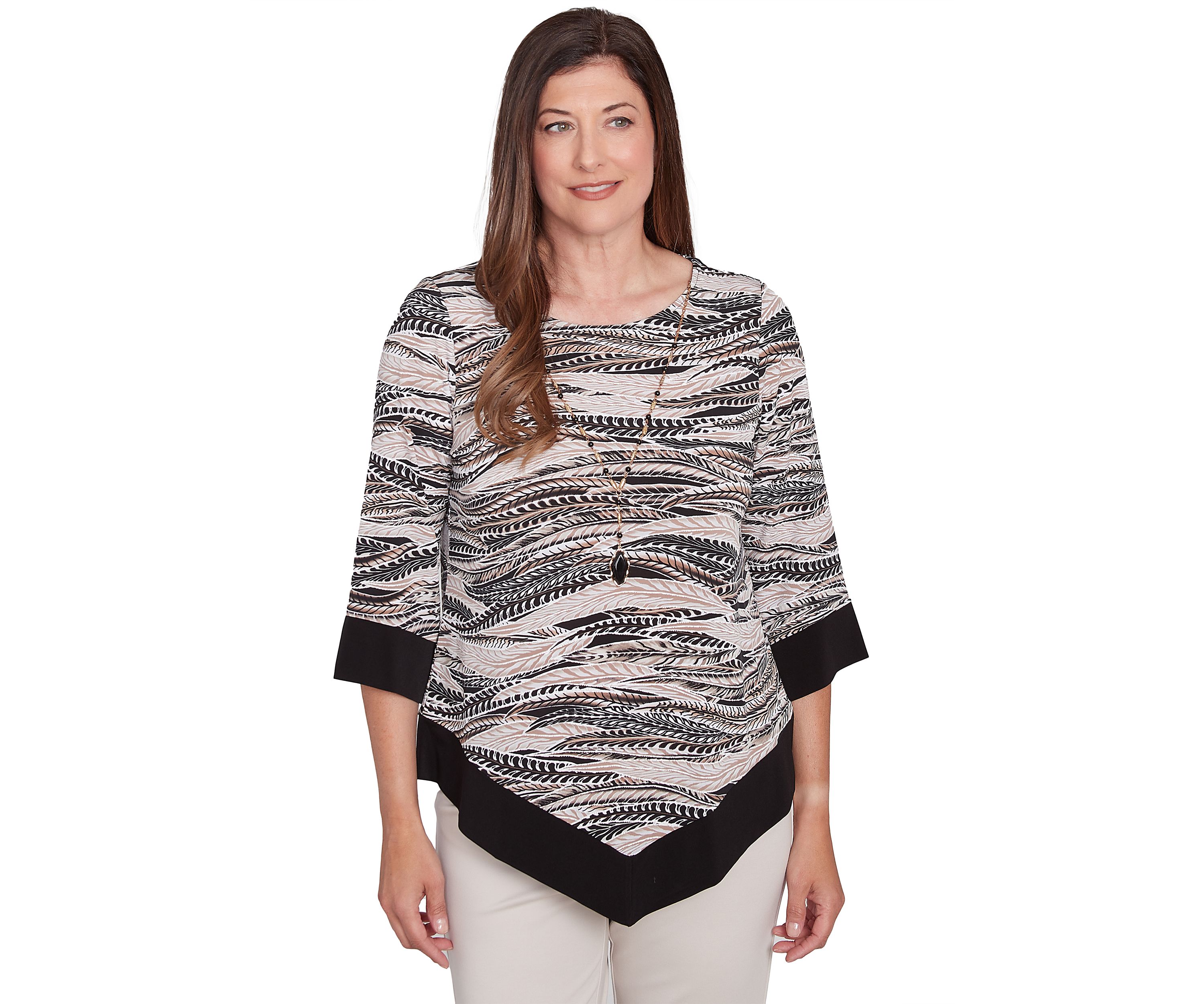 Petite Romancing The Stone Feathers with Trim Top