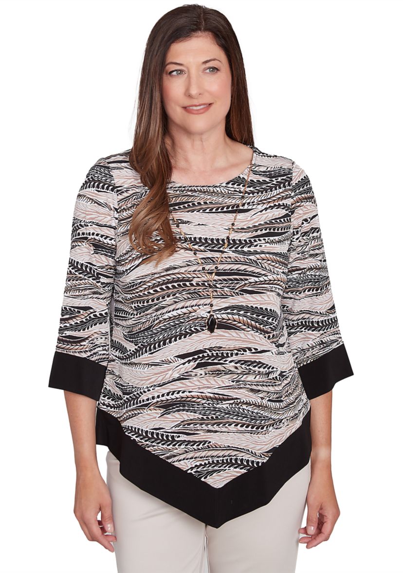 Petite Romancing The Stone Feathers with Trim Top