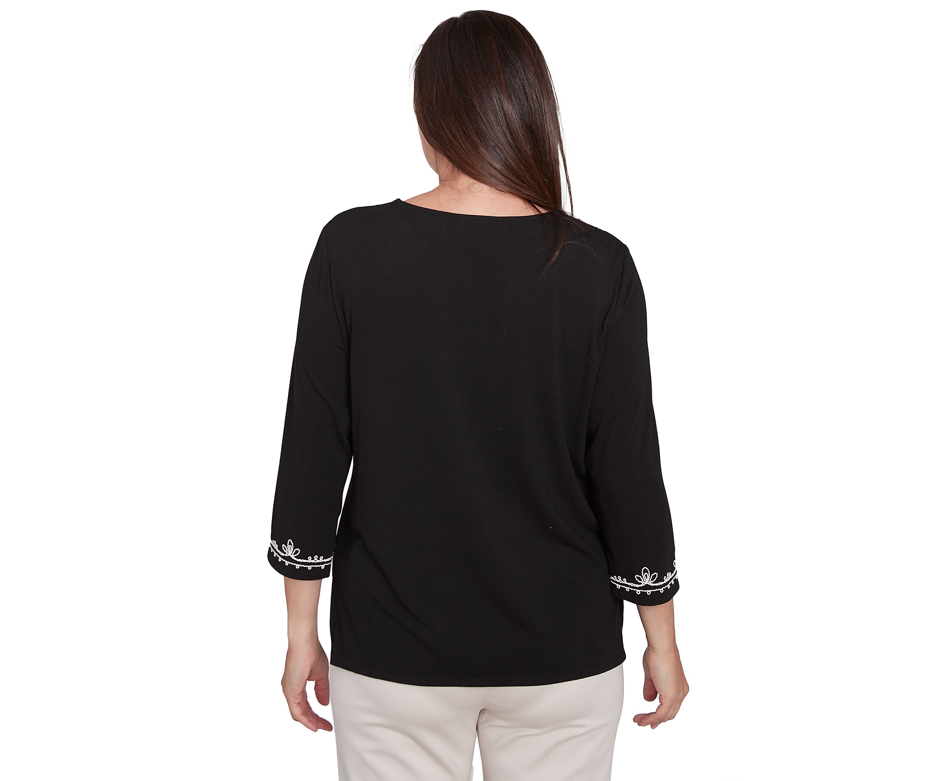 Petite Romancing the Stone Scroll Embroidered Yoke Top