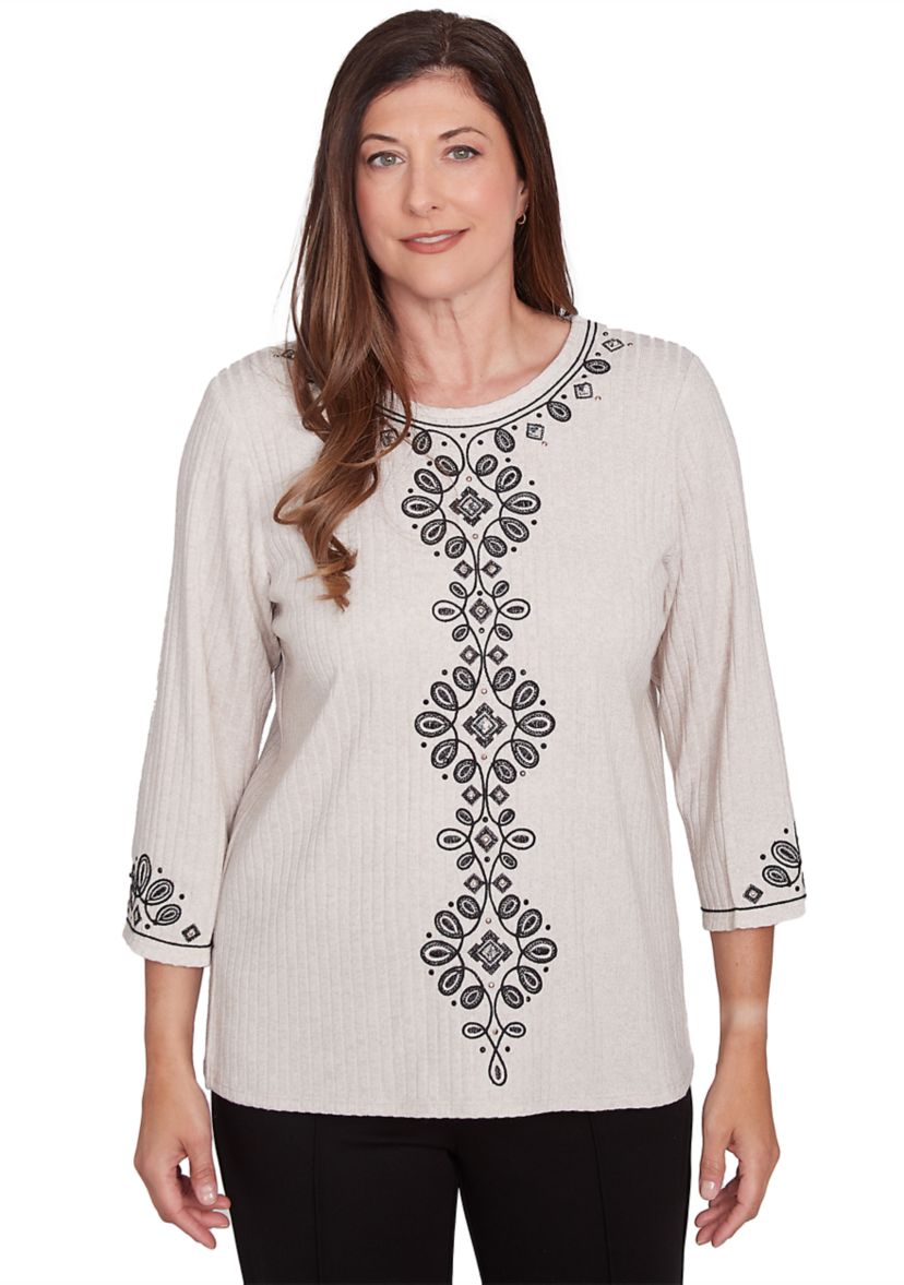 Petite Romancing The Stone Medallion Center Sweater 