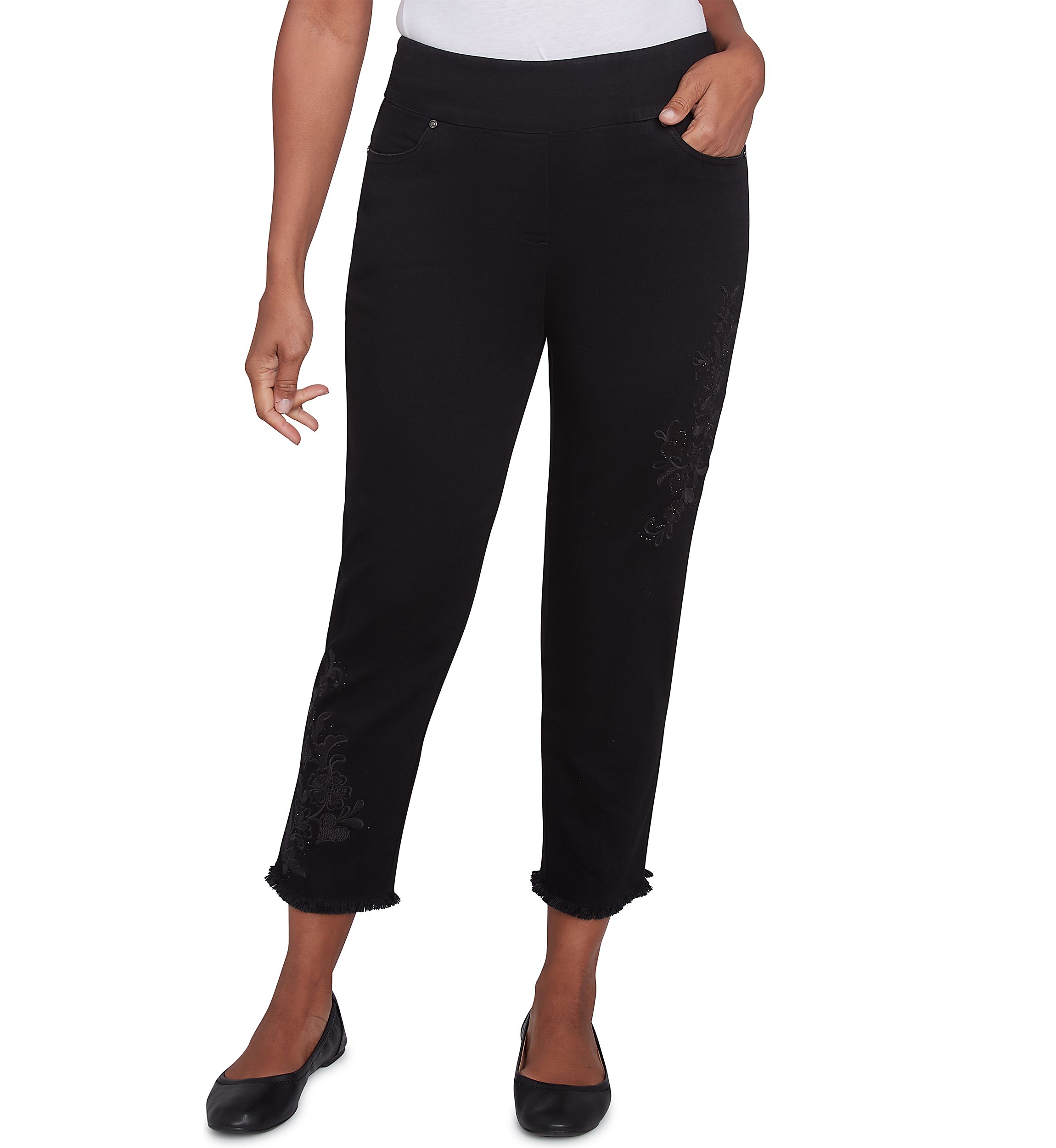 Womens Wild at Heart Floral Embroidered Fringe Ankle Pants