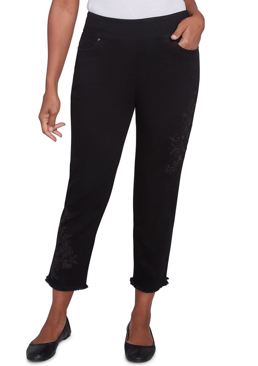 Womens Wild at Heart Floral Embroidered Fringe Ankle Pants