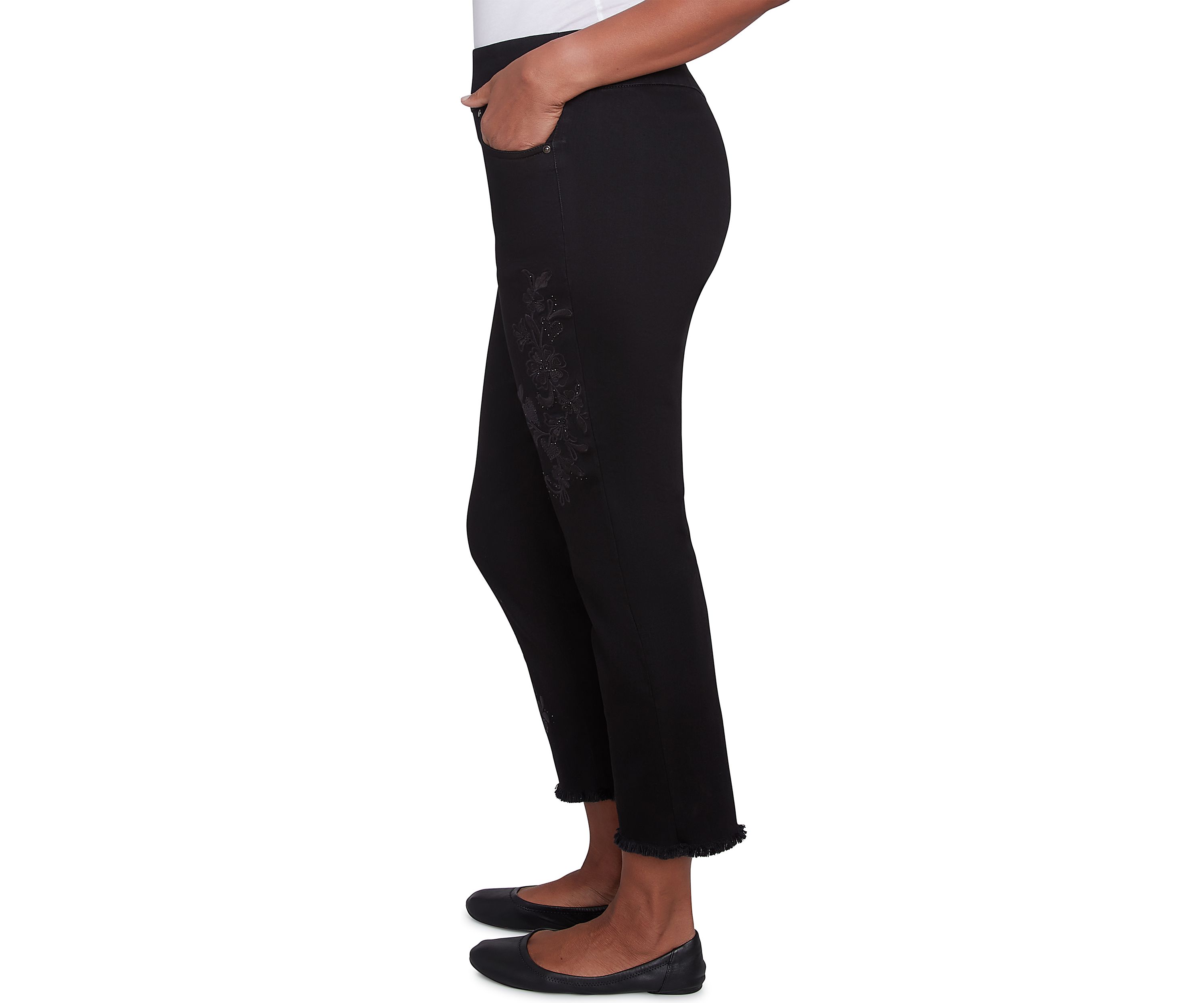 Womens Wild at Heart Floral Embroidered Fringe Ankle Pants