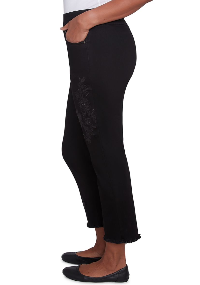 Womens Wild at Heart Floral Embroidered Fringe Ankle Pants