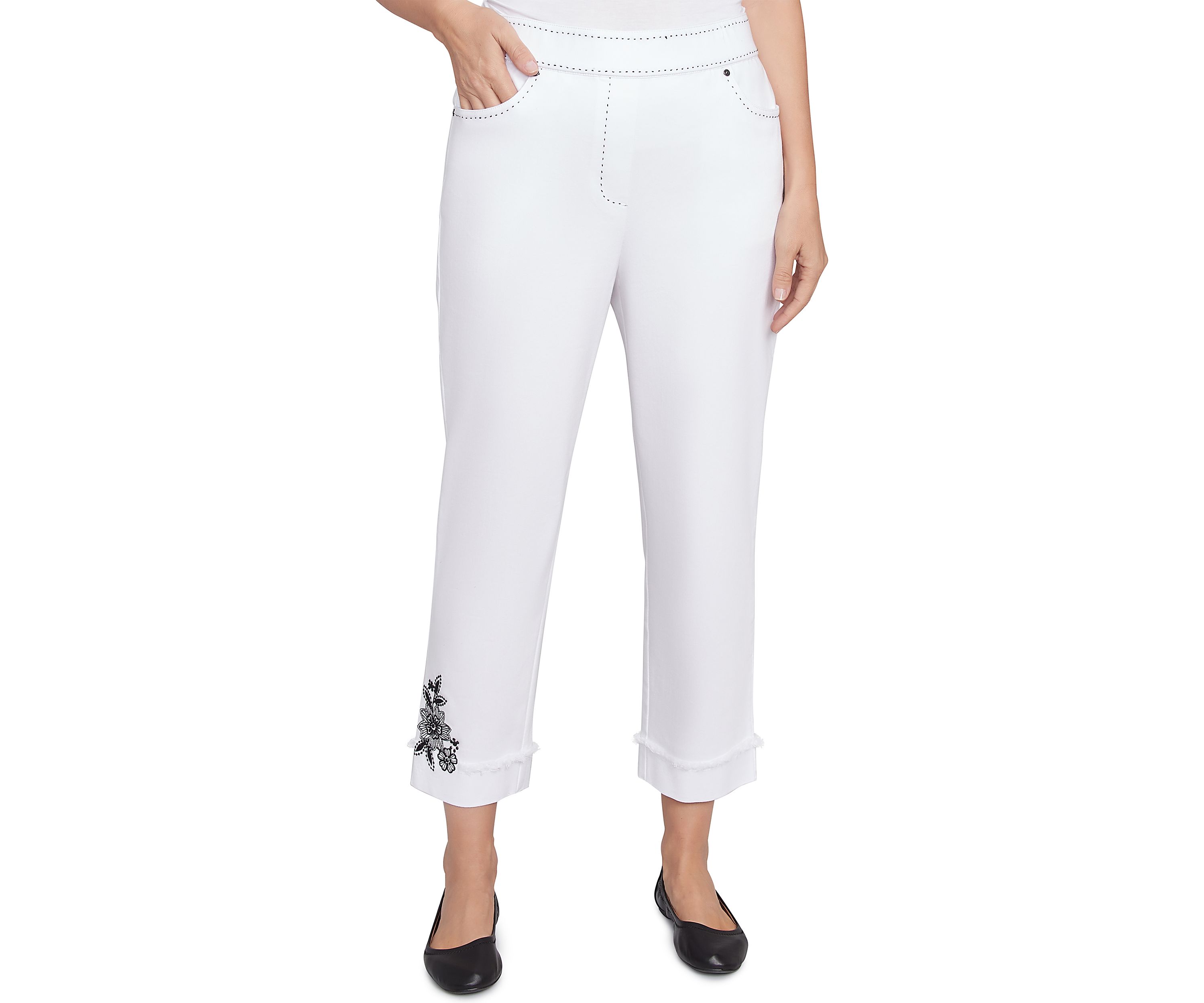 Womens Wild At Heart Embroidered Floral Fringe Cuffed Ankle Pants
