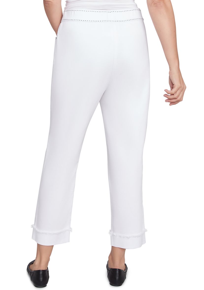 Womens Wild At Heart Embroidered Floral Fringe Cuffed Ankle Pants